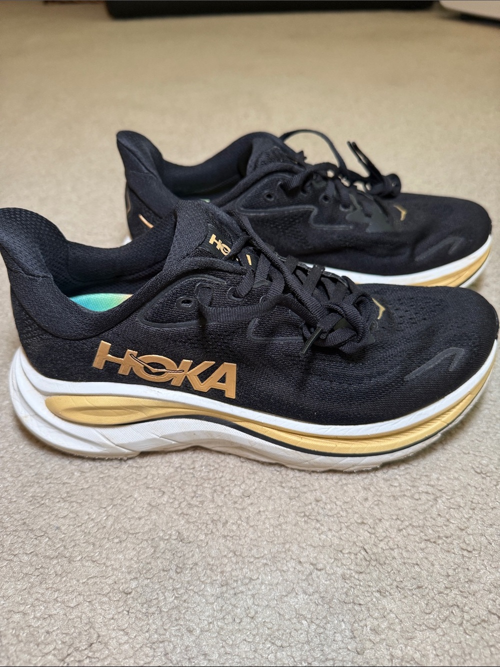 Hoka Black and Gold Women's Athletic Running Shoes
